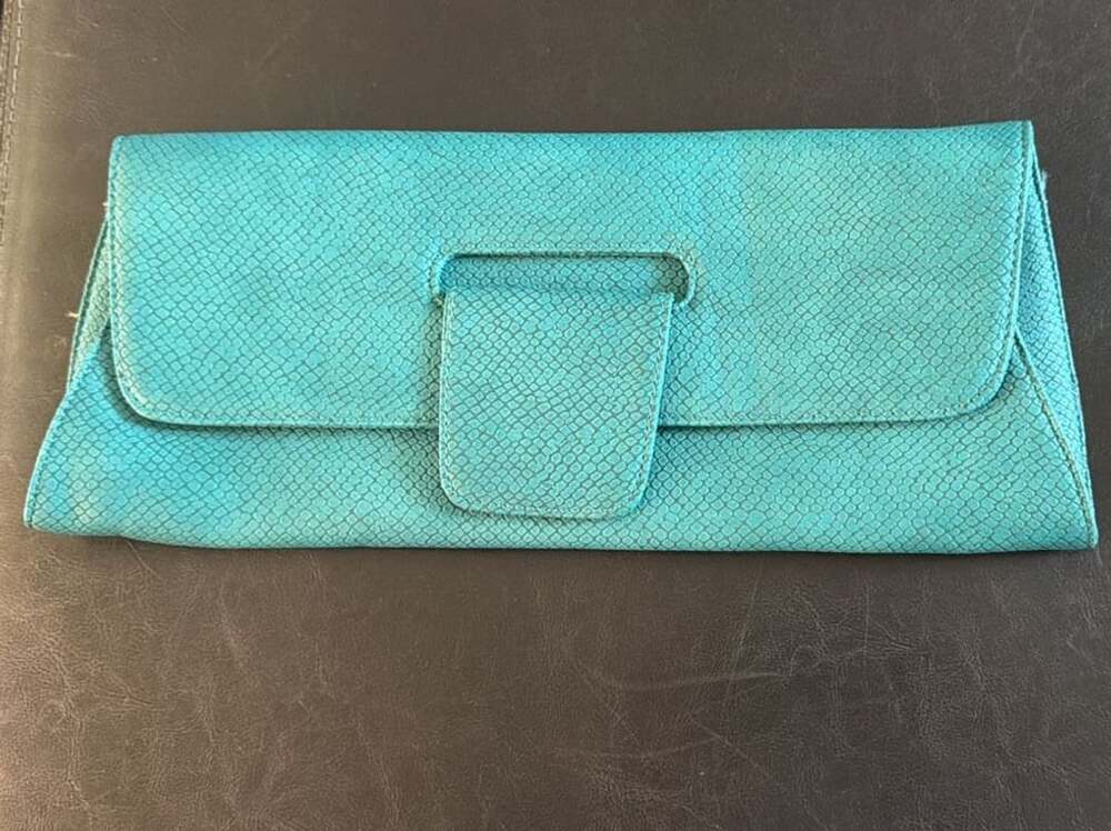 Urban Expressions Teal Snake Print Envelope Clutch Purse